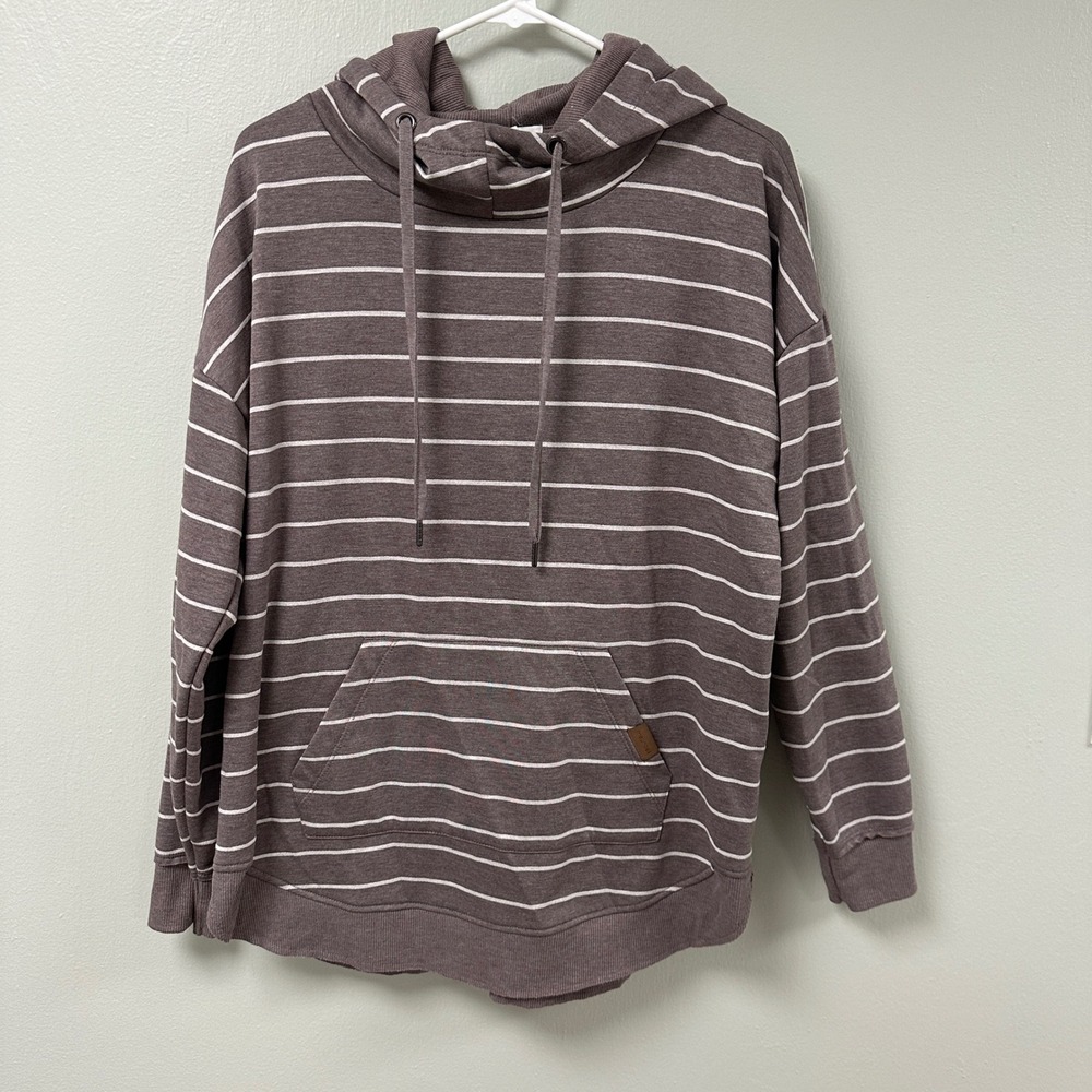 Maurices Womens‎ Striped Cowl Neck Hoodie Sweatshirt Mauve Purple Large